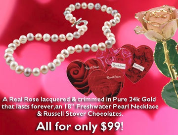 Valentine's Day Rose Promo - 18" Fresh Water Pearl Necklace & Chocolates